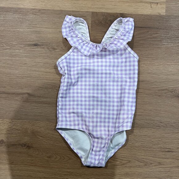 Carter's Purple Gingham One Piece Girls Swimsuit Size 4T With White Coverup - Picture 5 of 9